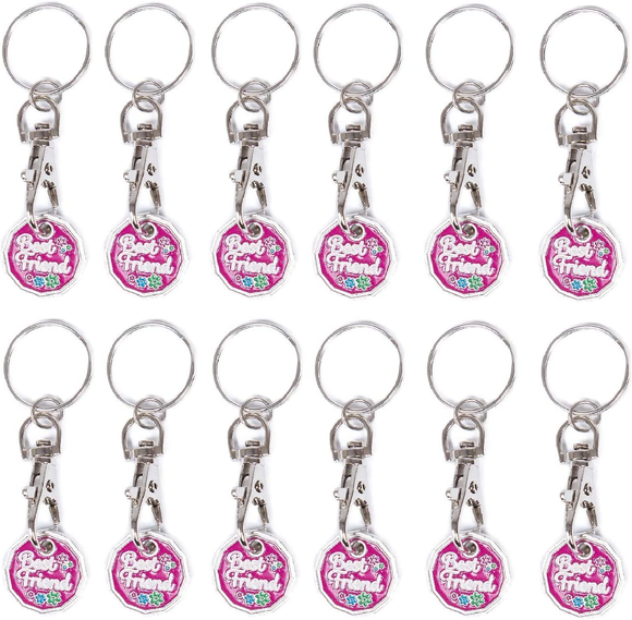 Pack of 12 X Shopping Trolley £1 Token Coin Keyring for Shop Trolley Locker Etc - New £1 Coin 12 Edge Shape (12 X Best Friend)