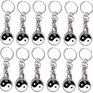 Pack of 12 X Shopping Trolley £1 Token Coin Keyring for Shop Trolley Locker Etc - New £1 Coin 12 Edge Shape (12 X Yin Yang)