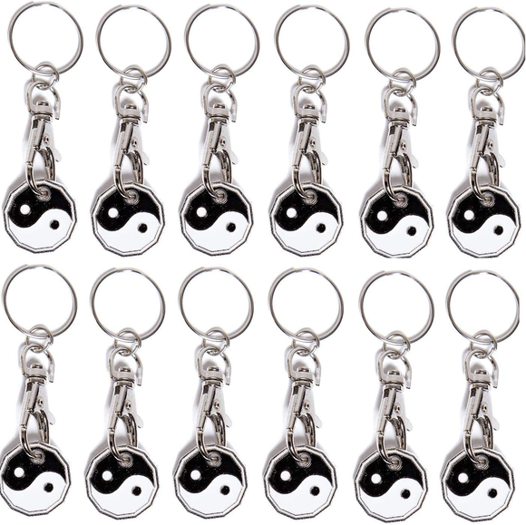 Pack of 12 X Shopping Trolley £1 Token Coin Keyring for Shop Trolley Locker Etc - New £1 Coin 12 Edge Shape (12 X Yin Yang)