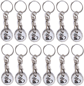 Pack of 12 X Shopping Trolley £1 Token Coin Keyring for Shop Trolley Locker Etc - New £1 Coin 12 Edge Shape (12 X Black Cat)