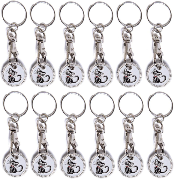 Pack of 12 X Shopping Trolley £1 Token Coin Keyring for Shop Trolley Locker Etc - New £1 Coin 12 Edge Shape (12 X Black Cat)