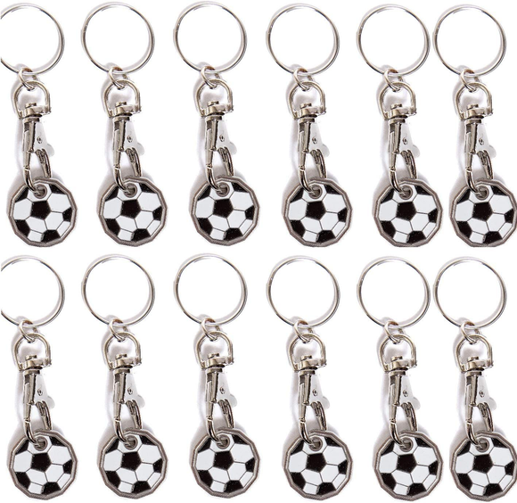 Pack of 12 X Shopping Trolley £1 Token Coin Keyring for Shop Trolley Locker Etc - New £1 Coin 12 Edge Shape (12 X Football)