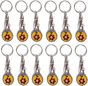 Pack of 12 X Shopping Trolley £1 Token Coin Keyring for Shop Trolley Locker Etc - NEW £1 COIN 12 Edge Shape (12 X Flowers)