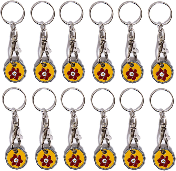 Pack of 12 X Shopping Trolley £1 Token Coin Keyring for Shop Trolley Locker Etc - NEW £1 COIN 12 Edge Shape (12 X Flowers)