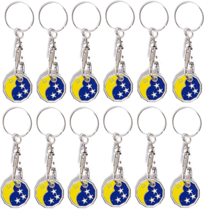 Pack of 12 X Shopping Trolley £1 Token Coin Keyring for Shop Trolley Locker Etc - New £1 Coin 12 Edge Shape (12 X Moon&Stars)