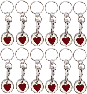 Pack of 12 X Shopping Trolley £1 Token Coin Keyring for Shop Trolley Locker Etc - New £1 Coin 12 Edge Shape (12 X Red Heart)