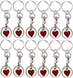 Pack of 12 X Shopping Trolley £1 Token Coin Keyring for Shop Trolley Locker Etc - New £1 Coin 12 Edge Shape (12 X Red Heart)