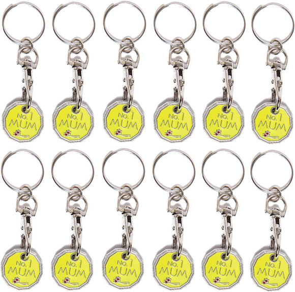 Pack of 12 X Shopping Trolley £1 Token Coin Keyring for Shop Trolley Locker Etc - New £1 Coin 12 Edge Shape (12 X No 1 Mum)