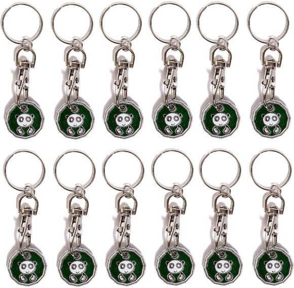 Pack of 12 X Shopping Trolley £1 Token Coin Keyring for Shop Trolley Locker Etc - New £1 Coin 12 Edge Shape (12 X Panda)