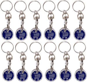 Pack of 12 X Shopping Trolley £1 Token Coin Keyring for Shop Trolley Locker Etc - New £1 Coin 12 Edge Shape (12 X Funky Trolley)