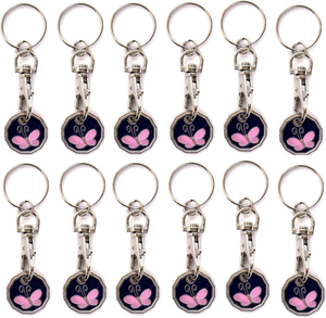 Pack of 12 X Shopping Trolley £1 Token Coin Keyring for Shop Trolley Locker Etc - New £1 Coin 12 Edge Shape (12 X Butterfly)