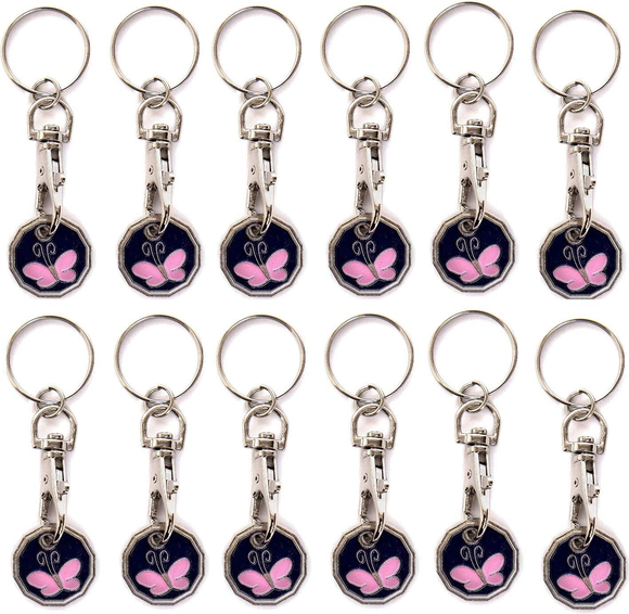 Pack of 12 X Shopping Trolley £1 Token Coin Keyring for Shop Trolley Locker Etc - New £1 Coin 12 Edge Shape (12 X Butterfly)