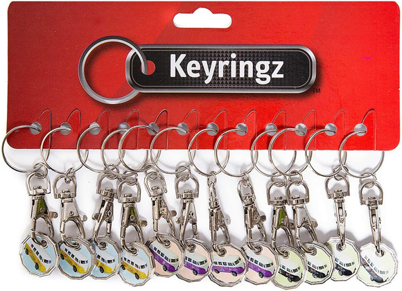 Pack of 12 X Shopping Trolley £1 Token Coin Keyring for Shop Trolley Locker Etc - New £1 Coin 12 Edge Shape (12 X Mixed VW Camper Vans)