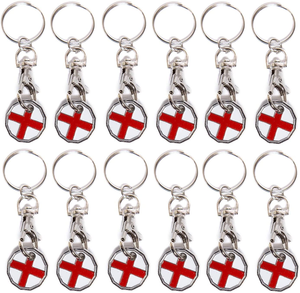 Pack of 12 X Shopping Trolley £1 Token Coin Keyring for Shop Trolley Locker Etc - New £1 Coin 12 Edge Shape (12 X Saint George'S Cross)