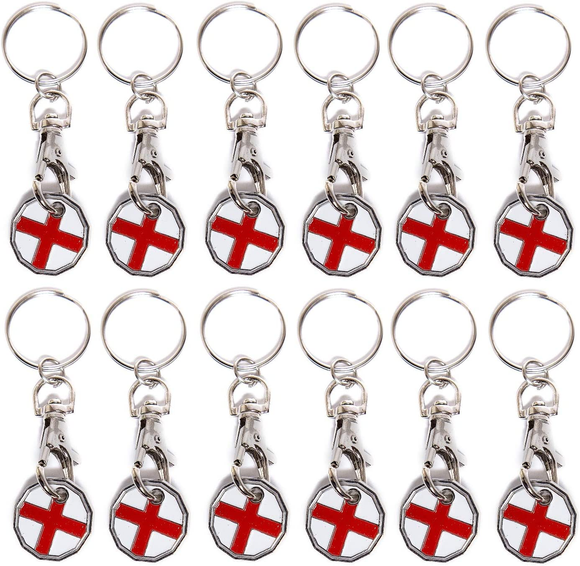 Pack of 12 X Shopping Trolley £1 Token Coin Keyring for Shop Trolley Locker Etc - New £1 Coin 12 Edge Shape (12 X Saint George'S Cross)