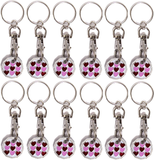 Pack of 12 X Shopping Trolley £1 Token Coin Keyring for Shop Trolley Locker Etc - New £1 Coin 12 Edge Shape (12 X Pink Hearts)