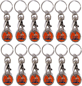 Pack of 12 X Shopping Trolley £1 Token Coin Keyring for Shop Trolley Locker Etc - New £1 Coin 12 Edge Shape (12 X No 1 Dad)