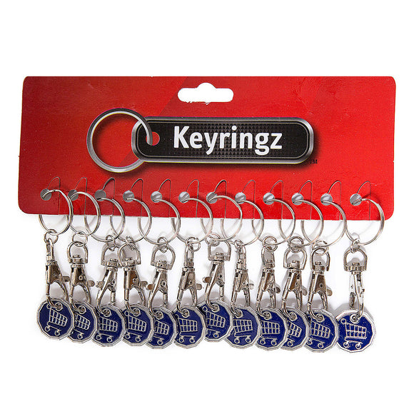 (12 x Funky Trolley) Pack of 12 - Shopping Trolley £1 Token Coin Keyring for Shop Trolley Locker etc - New £1 Coin 12 Edge Shape